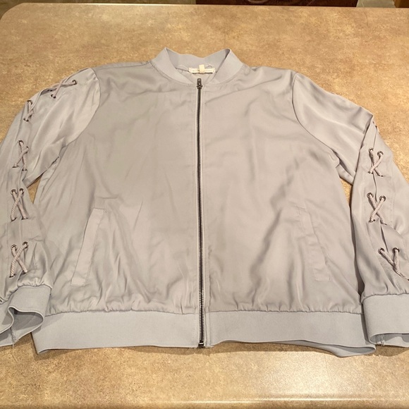 Womens Gilded Intent Light weight zip up with lace sleeves and back size large - Picture 1 of 7